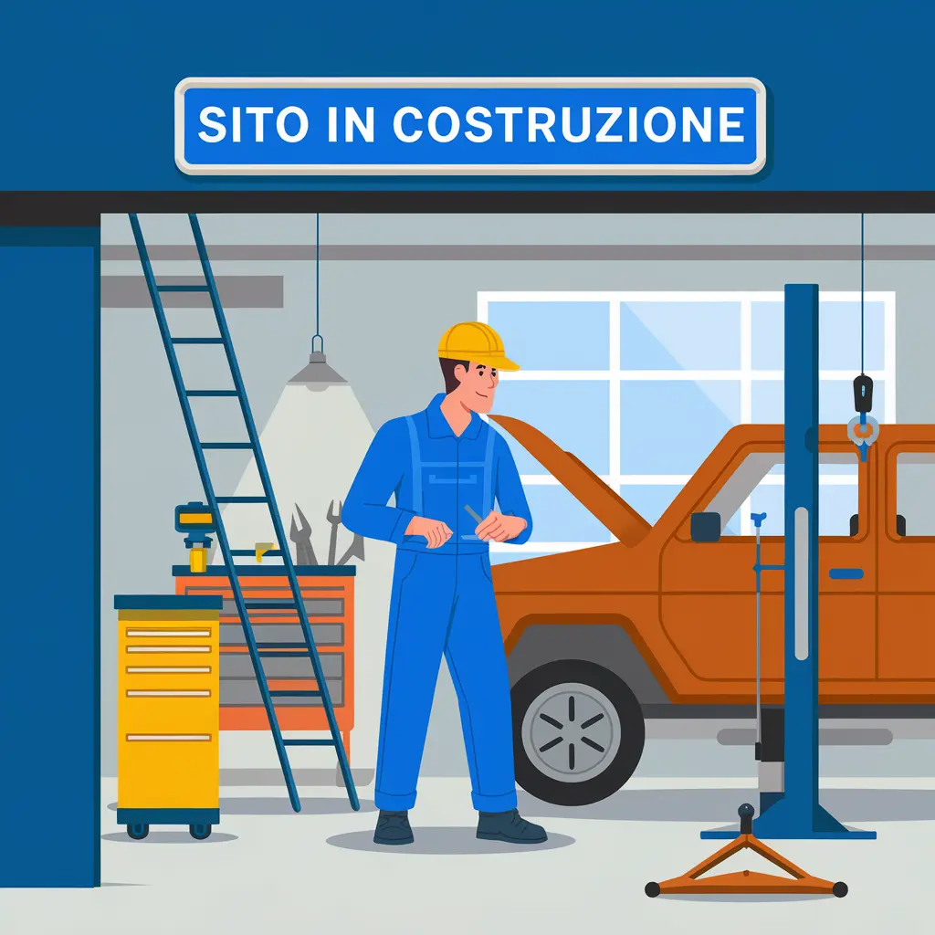 meccanico auto ed un cartello che dice sito in costruzione